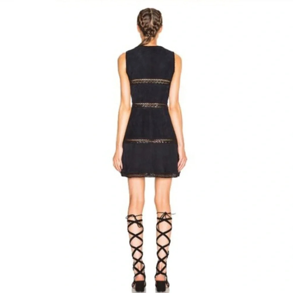 Magda Butrym Oakland Blue Suede Crochet Embroidered Lace Designer Mini Dress 34 - Picture 3 of 14